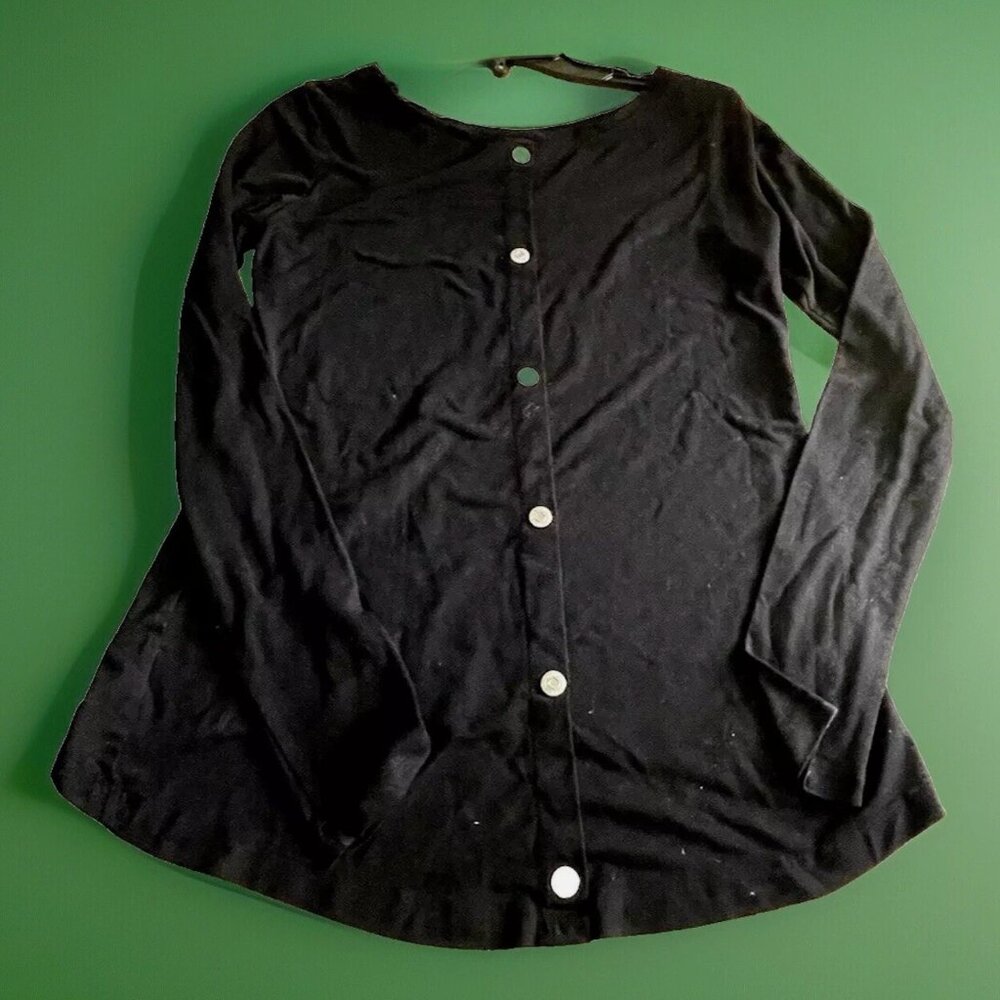 ANATOMIE long sleeve Boat neck black soft tee w/ metallic buttons down back Sz S